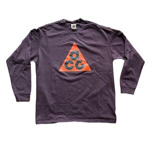 Nike ACG Maroon Long Sleeve Crew with Orange Logo